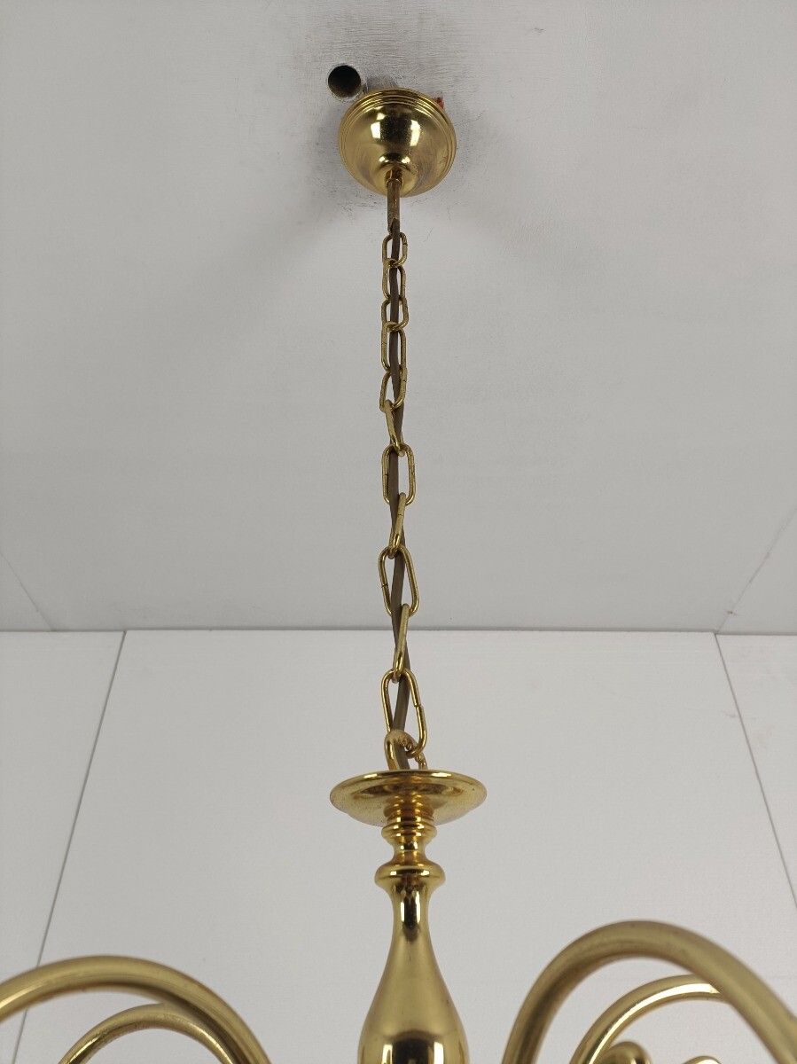 Chandelier 5 Arm Lights Vintage Brass Swirled Glass Tulip Shaped Shades Fixture photo buy