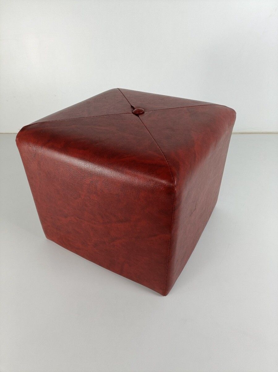 Retro Patchwork Footstool Stool Red Faux Leather  Pouf Cut And Sew Ottoman Seat photo 133.0
