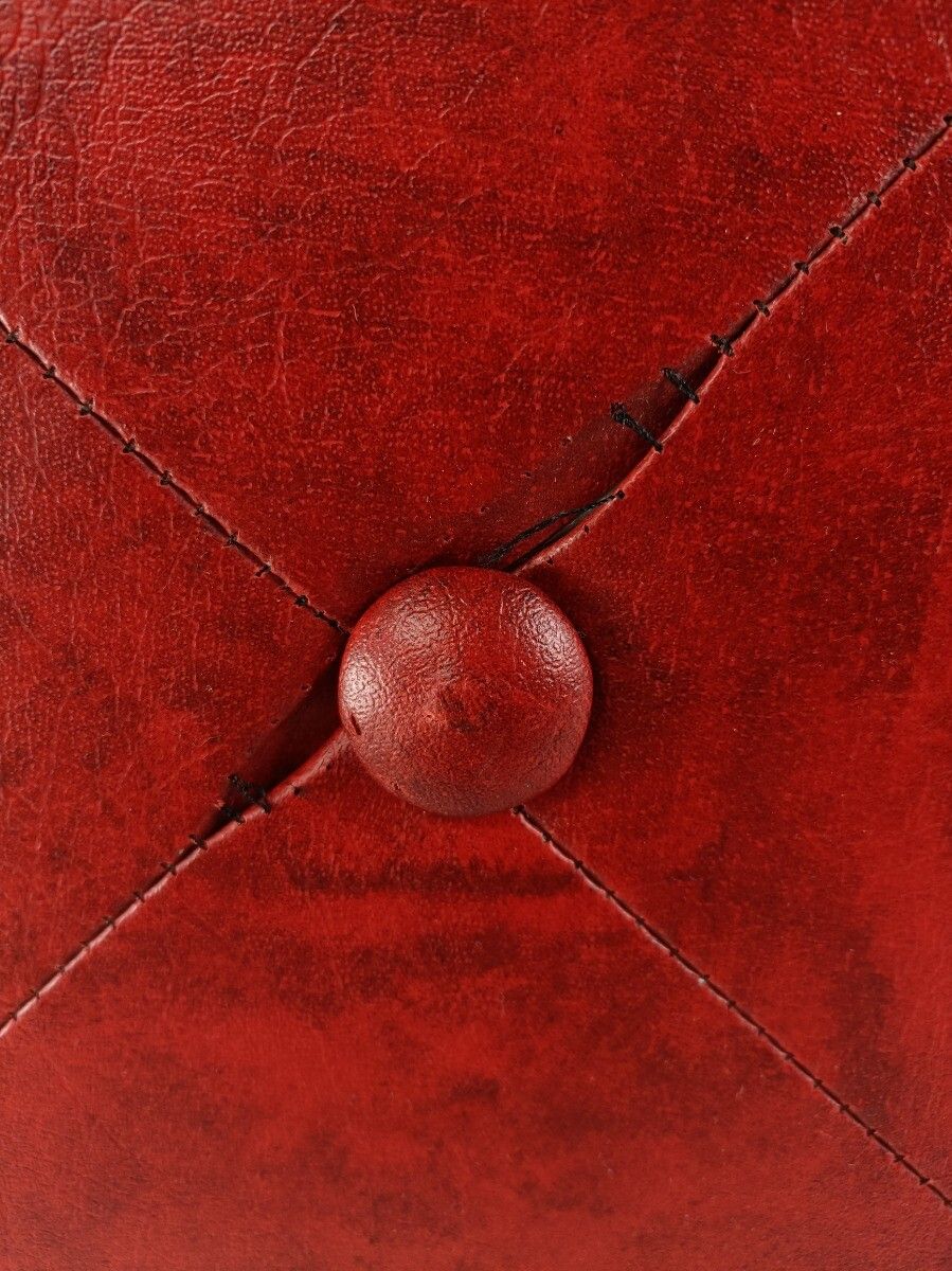 Retro Patchwork Footstool Stool Red Faux Leather  Pouf Cut And Sew Ottoman Seat photo vintage