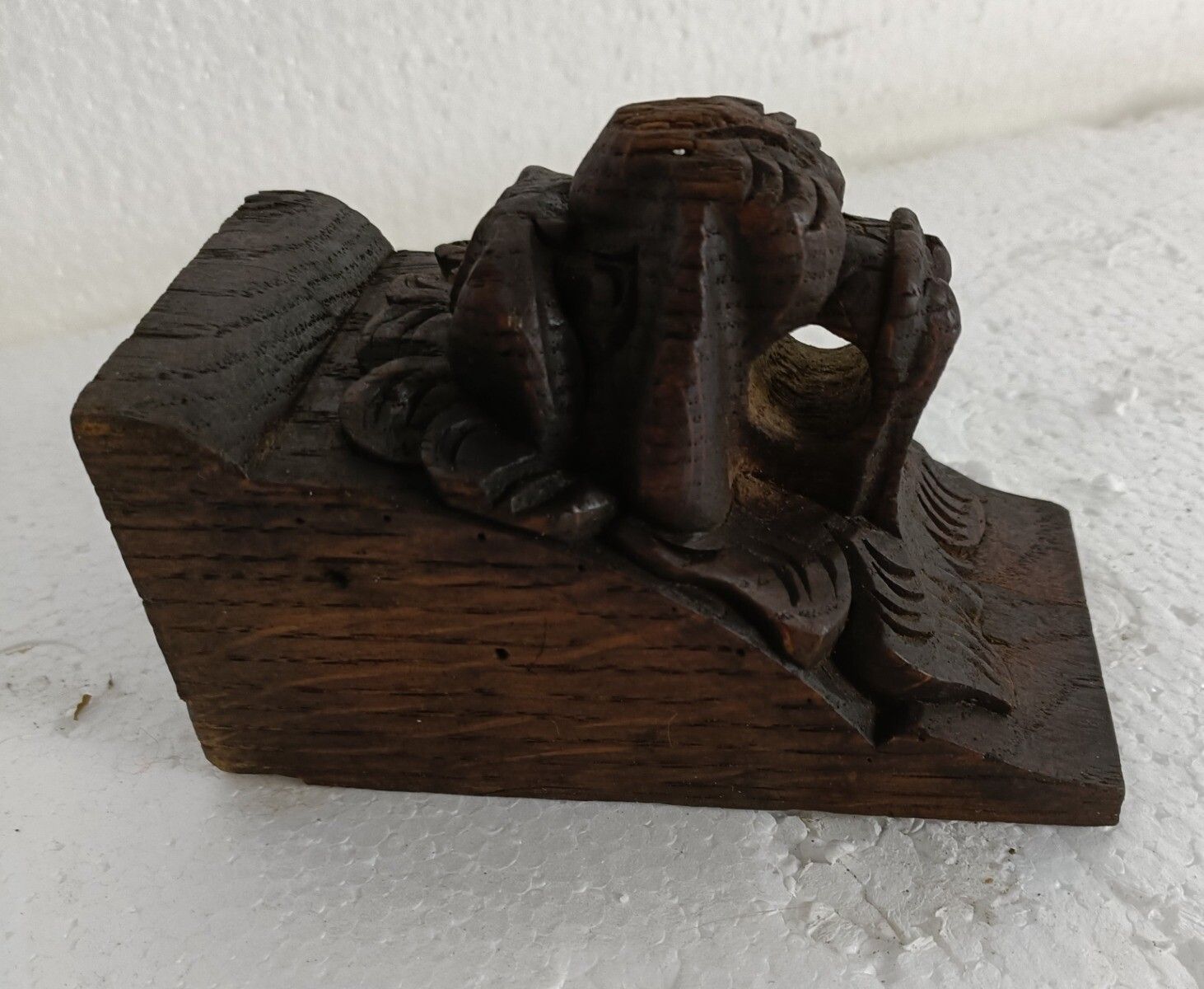 Antique Corbel Hand Carved Wood Architectural Reclaimed Lion Head Trim Salvaged photo vinterior