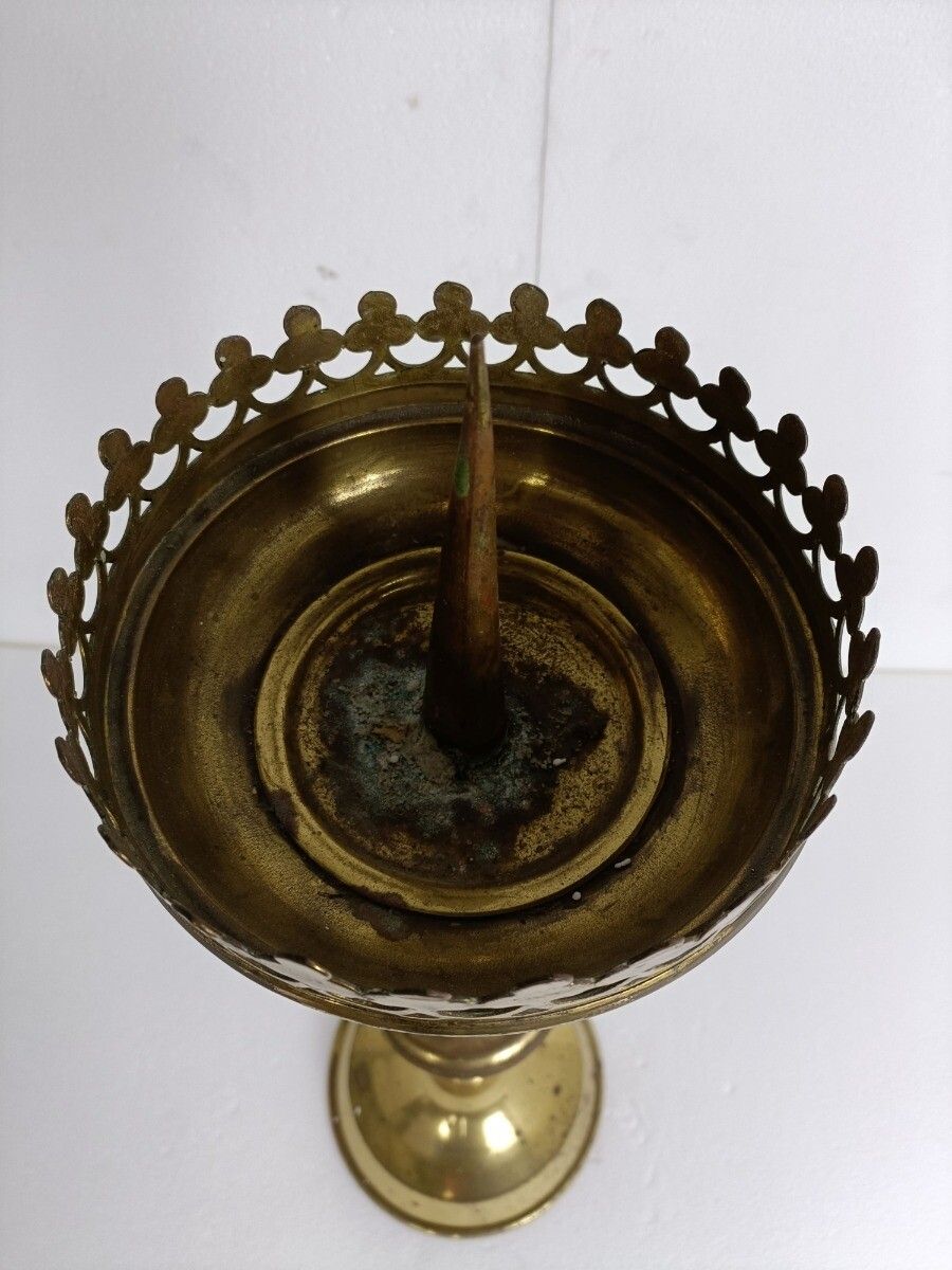 Antique Candle Holder Candle Stick Church  Chapel Altar Monastery Brass Gothic B photo vinterior