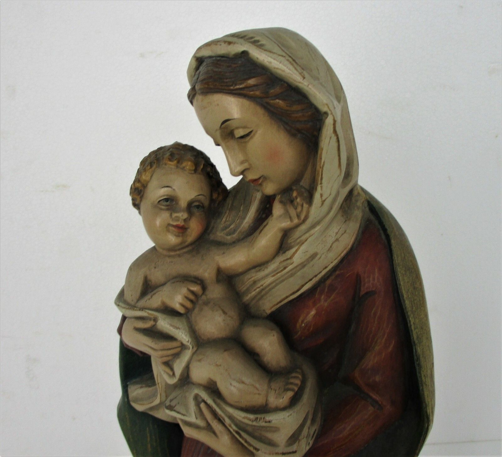 Xl Virgin Mary Madonna Infant Child  Wooden Statue Chapel  Polychrome 21.25" photo buy