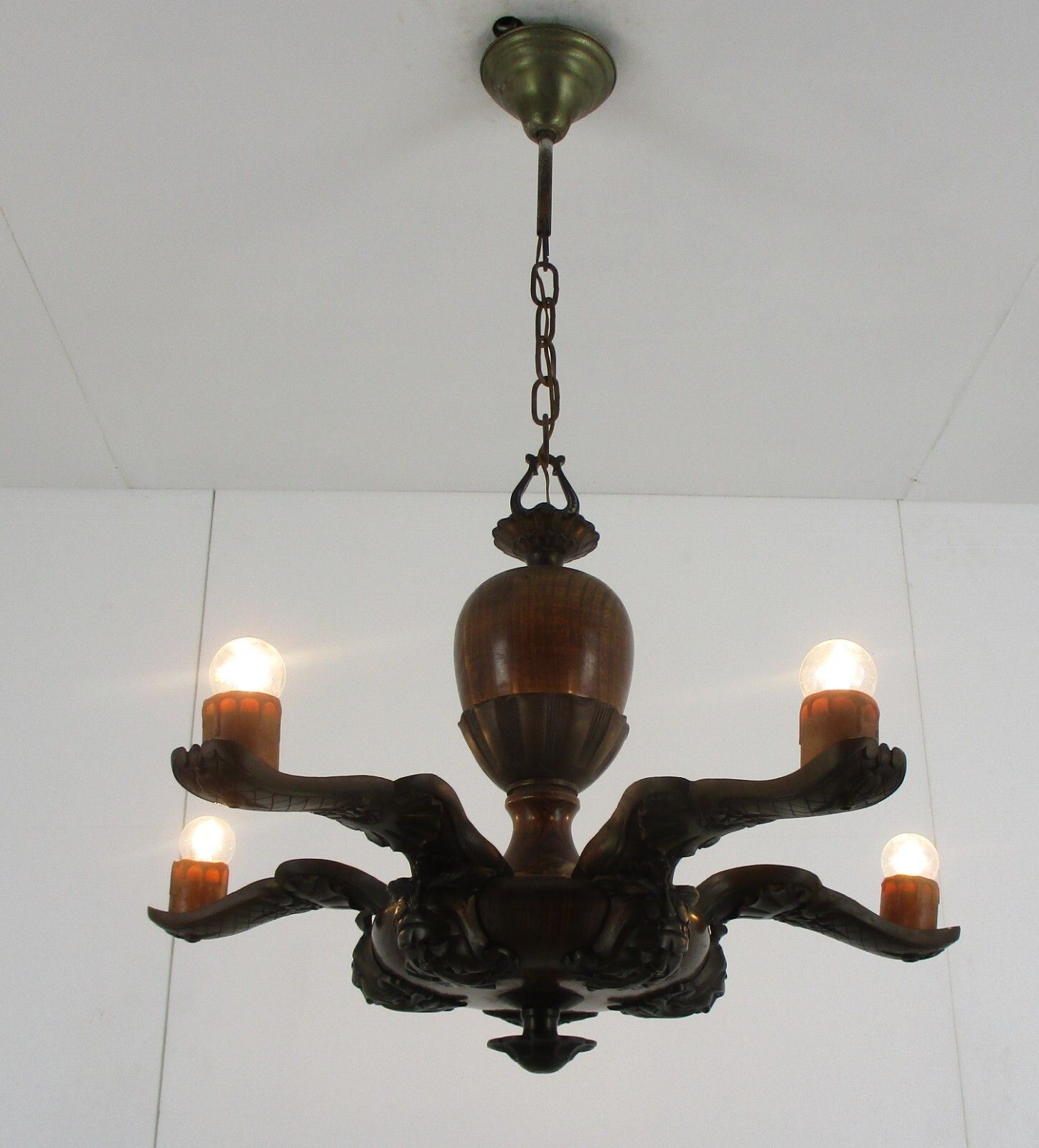 Gothic Ornate Brass  Bronze Wood 5 Lights Chandelier Revival Empire Stunning photo for sale