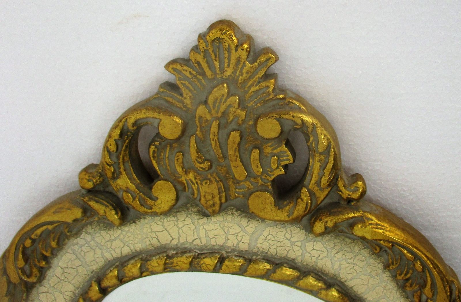 Gorgeous Large Ornate Oval Crackled White Wood Wall Hanging Mirror Romantic Holl photo for sale