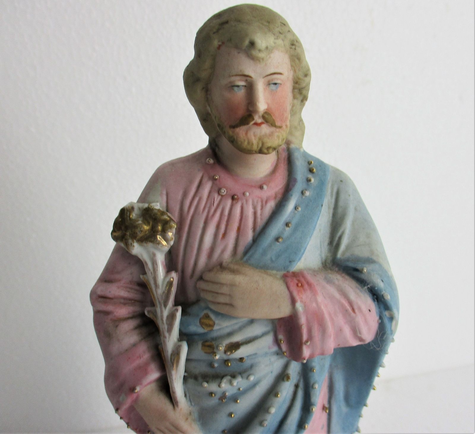Antique Statue Saint Joseph Protector Of Homes Bisque Porcelain Lovely Pastel Pi photo furniture