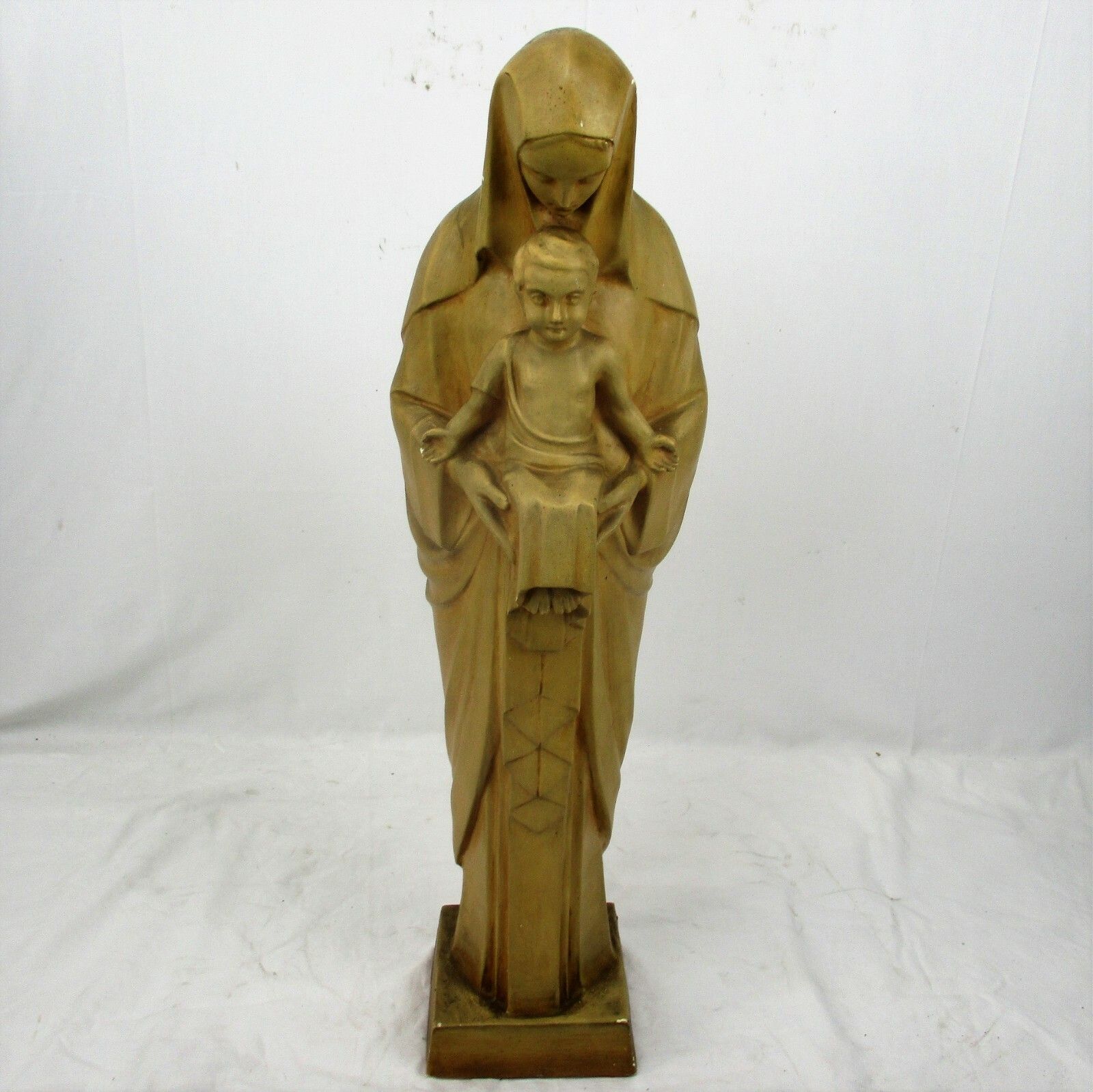 Xl  Art Deco Plaster Statue Virgin Mary Infant Child Madonna Signed Gorgeous photo furniture