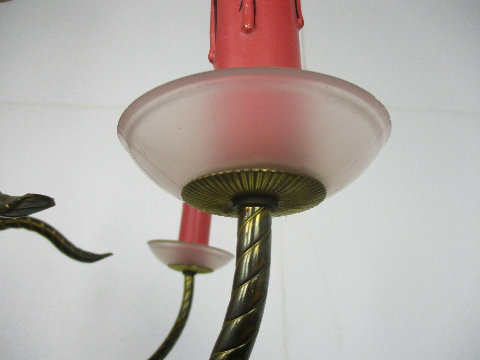 Chandelier Hollywood Regency Romantic 5 Arm Lights Opaline Glass Pink Brass photo buy