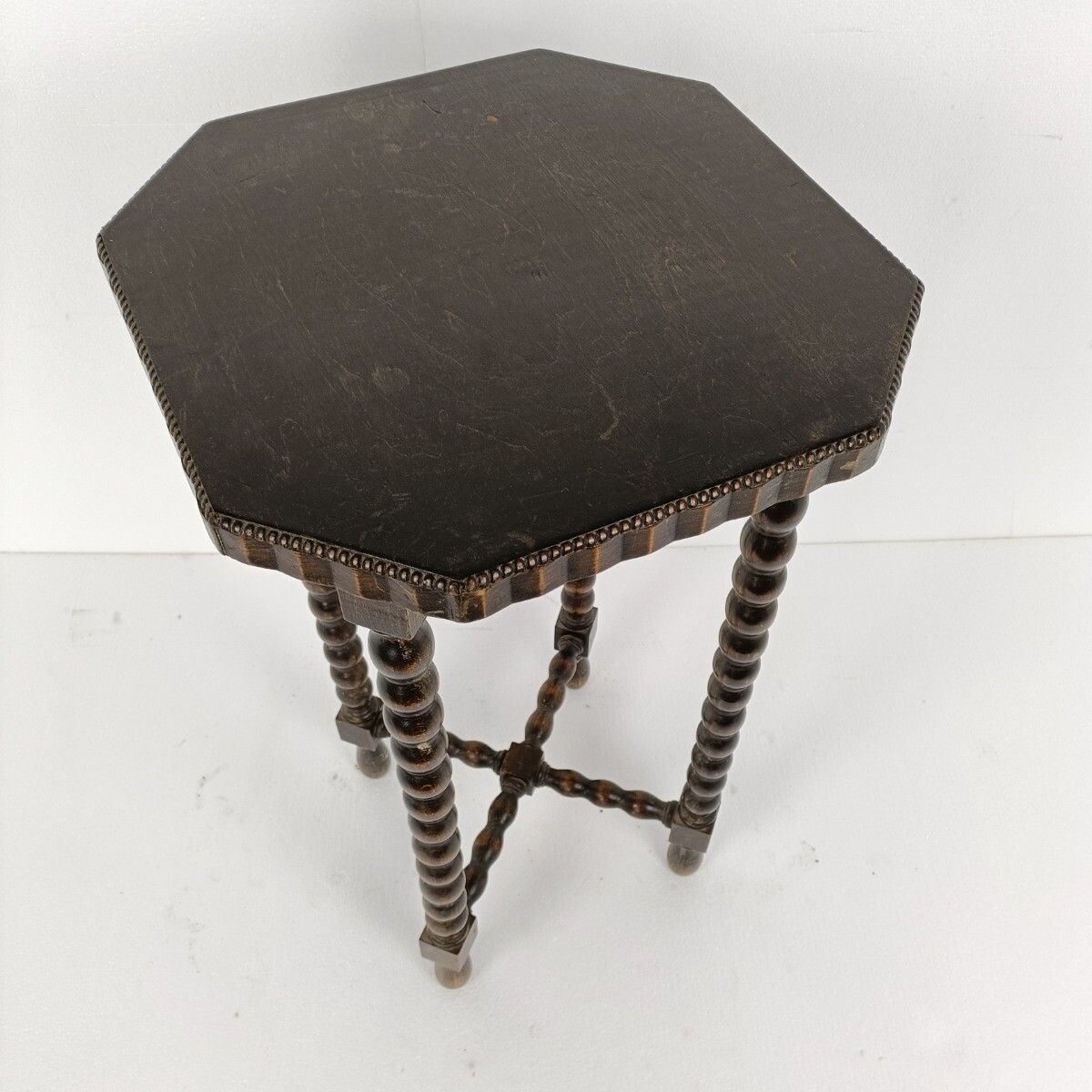 Pedestal Display Side Table Plant Stand Hobnails 4 Legs Ornate Wood Vintage photo for sale