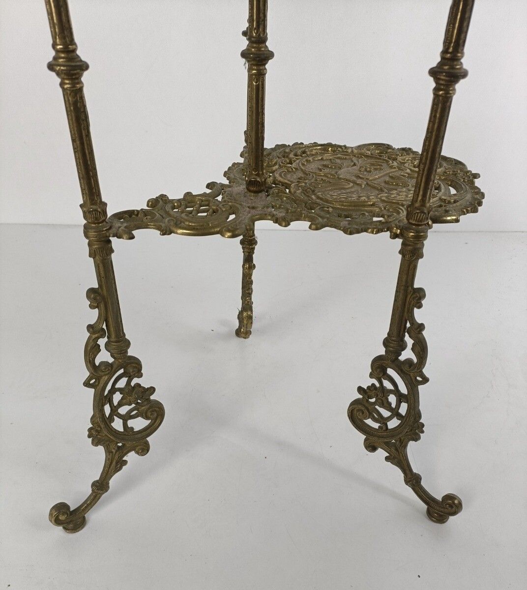 Ornate French Brass Pedestal Table Plant Stand 3 Tier Hollywood Regency Birds Wo photo vintage