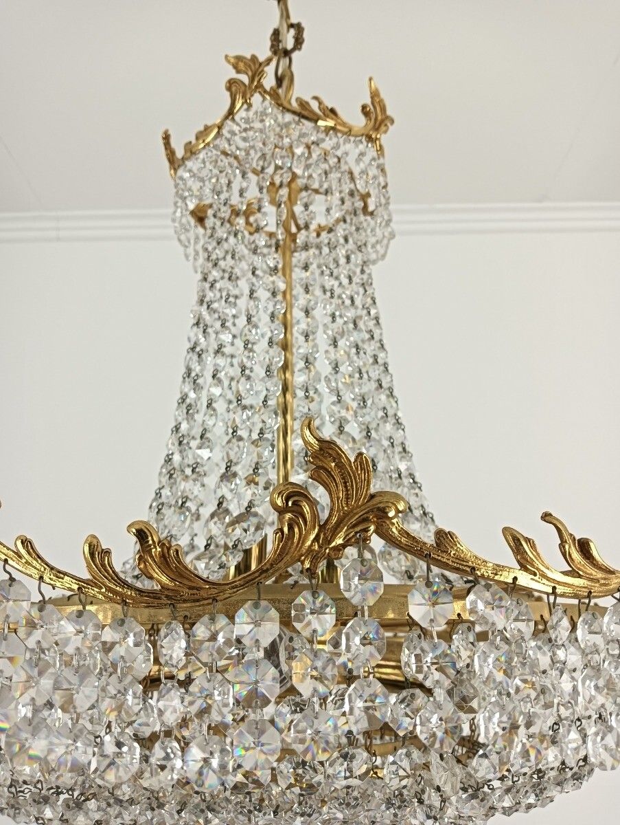Stunning French Chandelier Bag Wedding Bronze Doré Crystal 9 Lights Ornate Vint photo vinterior