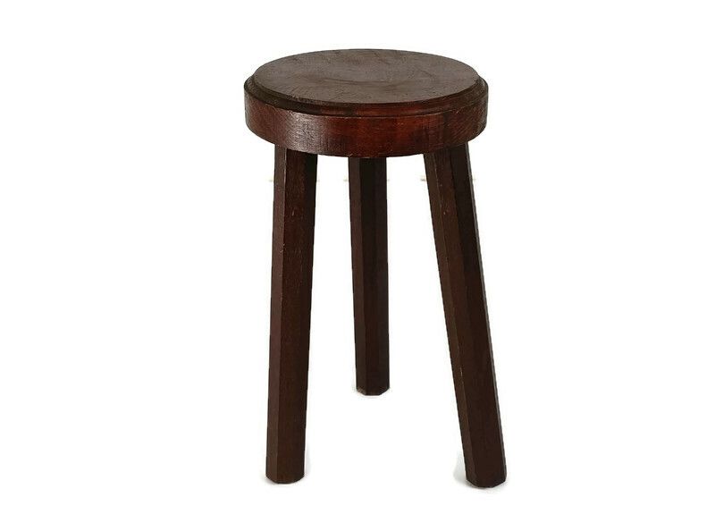 Milking Stool Vintage Carved Wood Wooden Side Table Small Plant Stand Pedestal