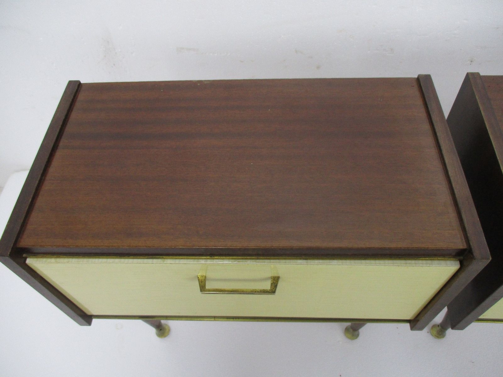 Pair Couple Double Vintage Nightstands End Tables Mid Century Modern Wood Retro photo for sale