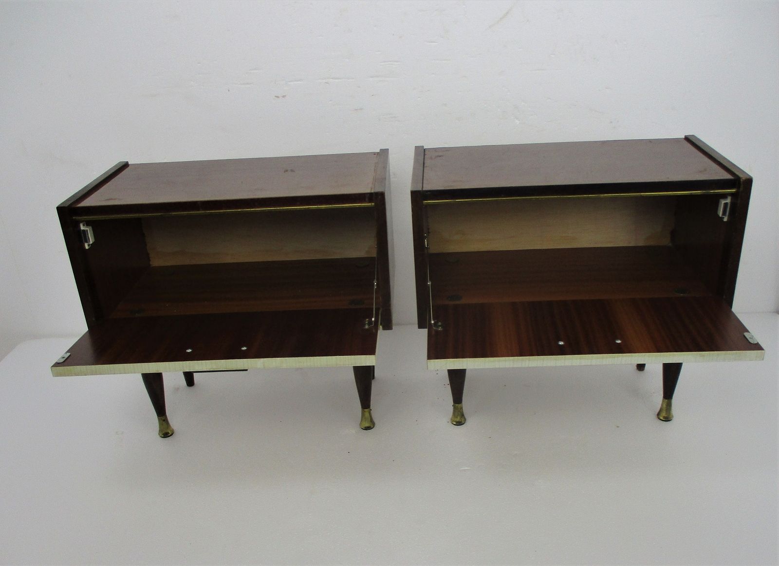 Pair Couple Double Vintage Nightstands End Tables Mid Century Modern Wood Retro photo vintage