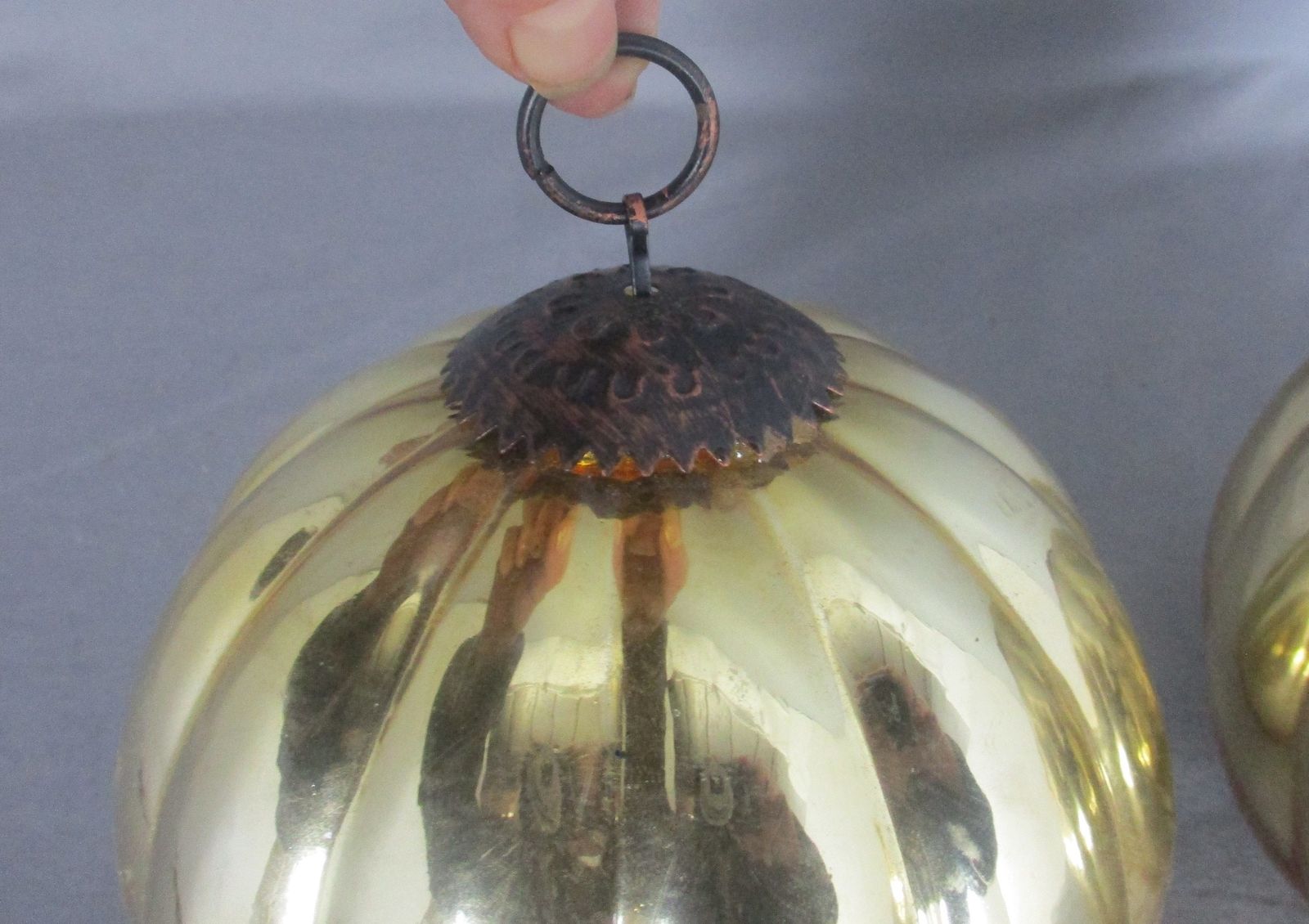 Pair Antique Witch Witches Ball Gold Crackle Glass Ornament Protection photo Home Decor