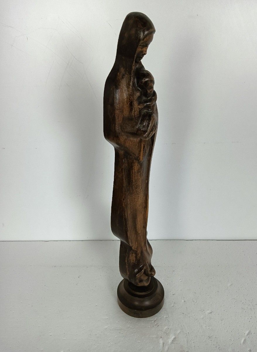 Wooden Statue Sculpture Vintage Carved Wood Virgin Mary Madonna With Infant Tend photo vintage