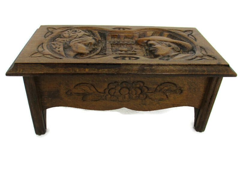 Breton Hand Carved Wooden Music Box Souvenir Beautiful