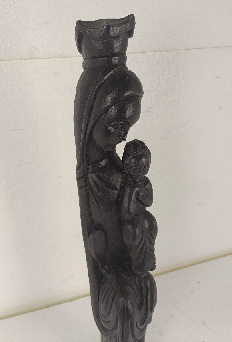 Xl Vintage Virgin Mary Madonna And Infant  Child Hand Carved Wood Statue Church photo Art