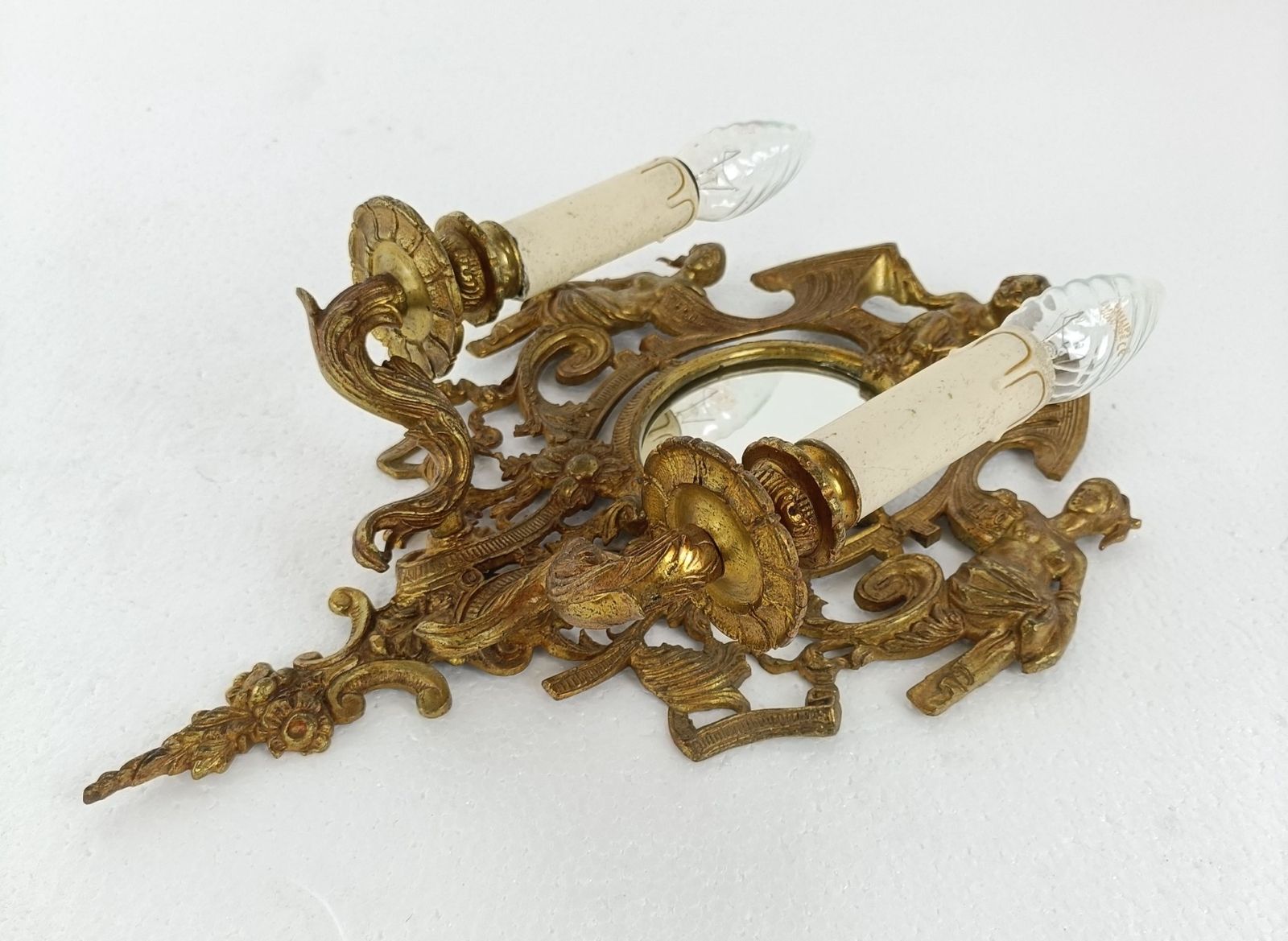 Double Wall Sconce Light Rococo Ornate Brass Angel Women Mythology Gorgous Vinta photo buy