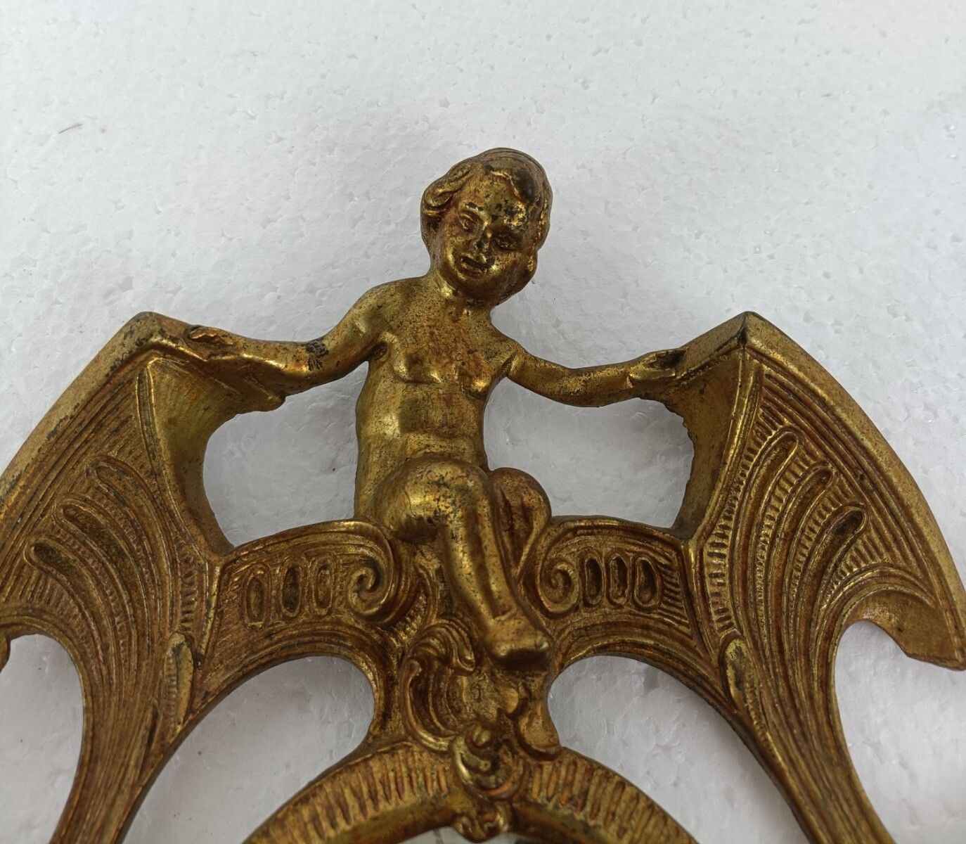 photo for sale Double Wall Sconce Light Rococo Ornate Brass Angel Women Mythology Gorgous Vinta