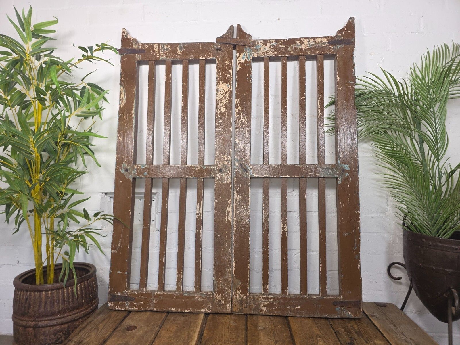 Old Pair Vintage Reclaimed Indian Wooden Iron Saloon Doors Shutters Garden Gates