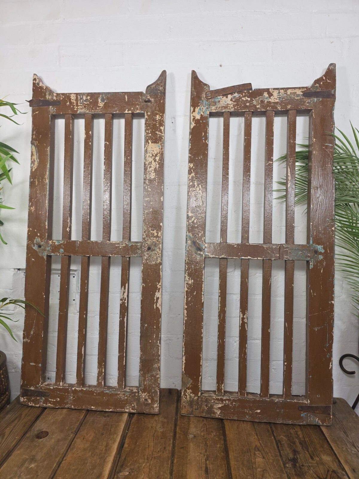 Old Pair Vintage Reclaimed Indian Wooden Iron Saloon Doors Shutters Garden Gates photo 175.0