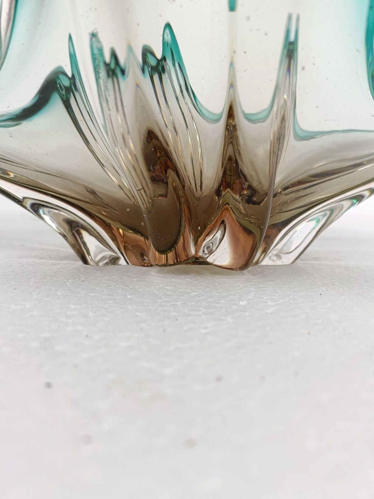 Home Decor Gorgeous Bowl Dish Centerpiece Brown Green Art Glass Murano Italy Vintage photo