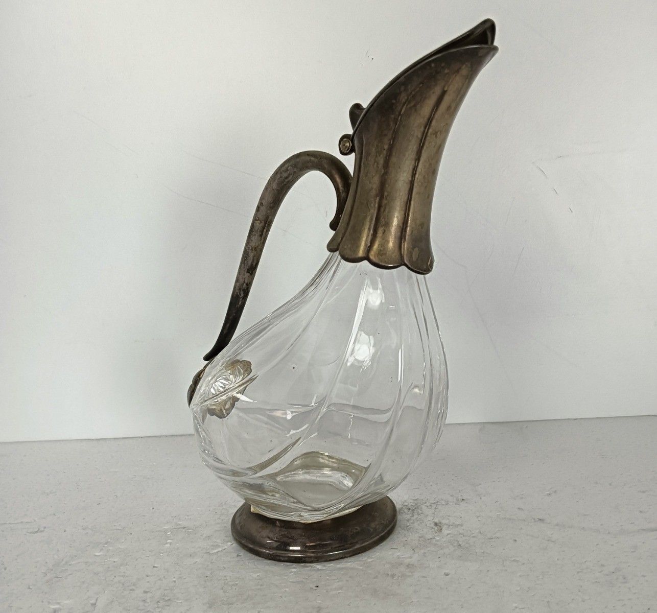 Decanter Carafe In The Shape Of A Duck, Art Glass, Silver Plated, Italy Vintage photo 101.0