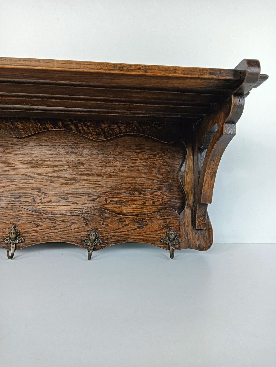 Antique Carved Wooden Wood Coat Hat Rack Kitchen Hallway Storage Beautiful photo buy
