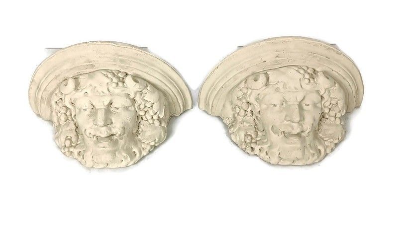 Vintage Pair Of Wall Consoles Shelfs Corbels Plaster Bacchus Dionysus Rare