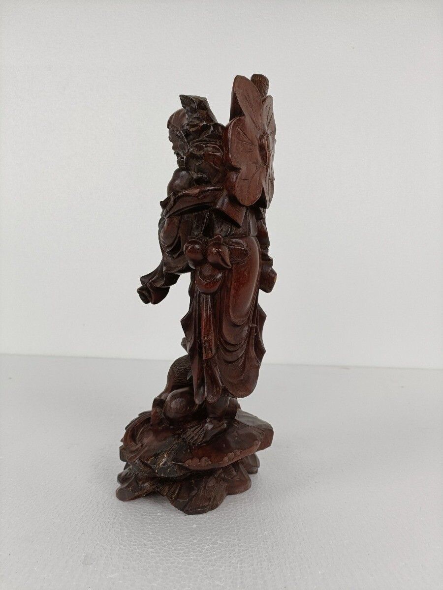 Chinese Rosewood Hand Carved Wooden Figurine Sculpture Traveler With Bird photo 202.0