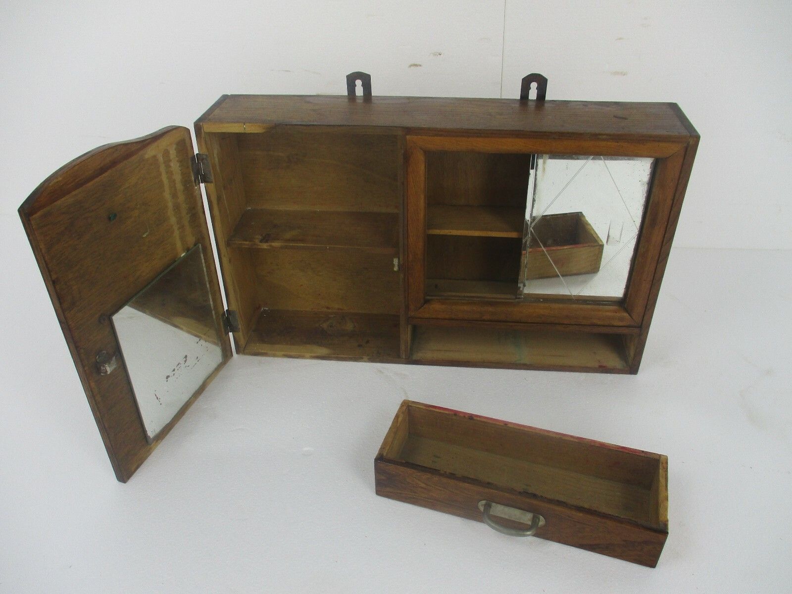 Double Apothecary Bathroom Medicine Kitchen Cabinet Wood Sliding Doors Art Deco photo vintage