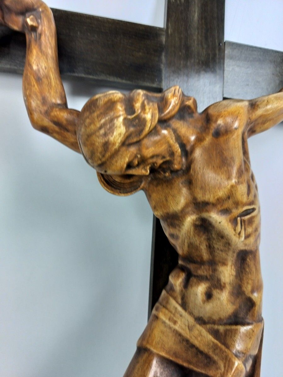 Xl Wood Hanging Crucifix Plaster Hand Made Corpus Van Der Meeren Very Dramatic photo buy