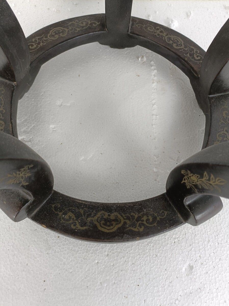 Chinese Antique Round Table Ornate Wood Carved Wood Inlay Side Bonsai Table Gorg photo Furniture