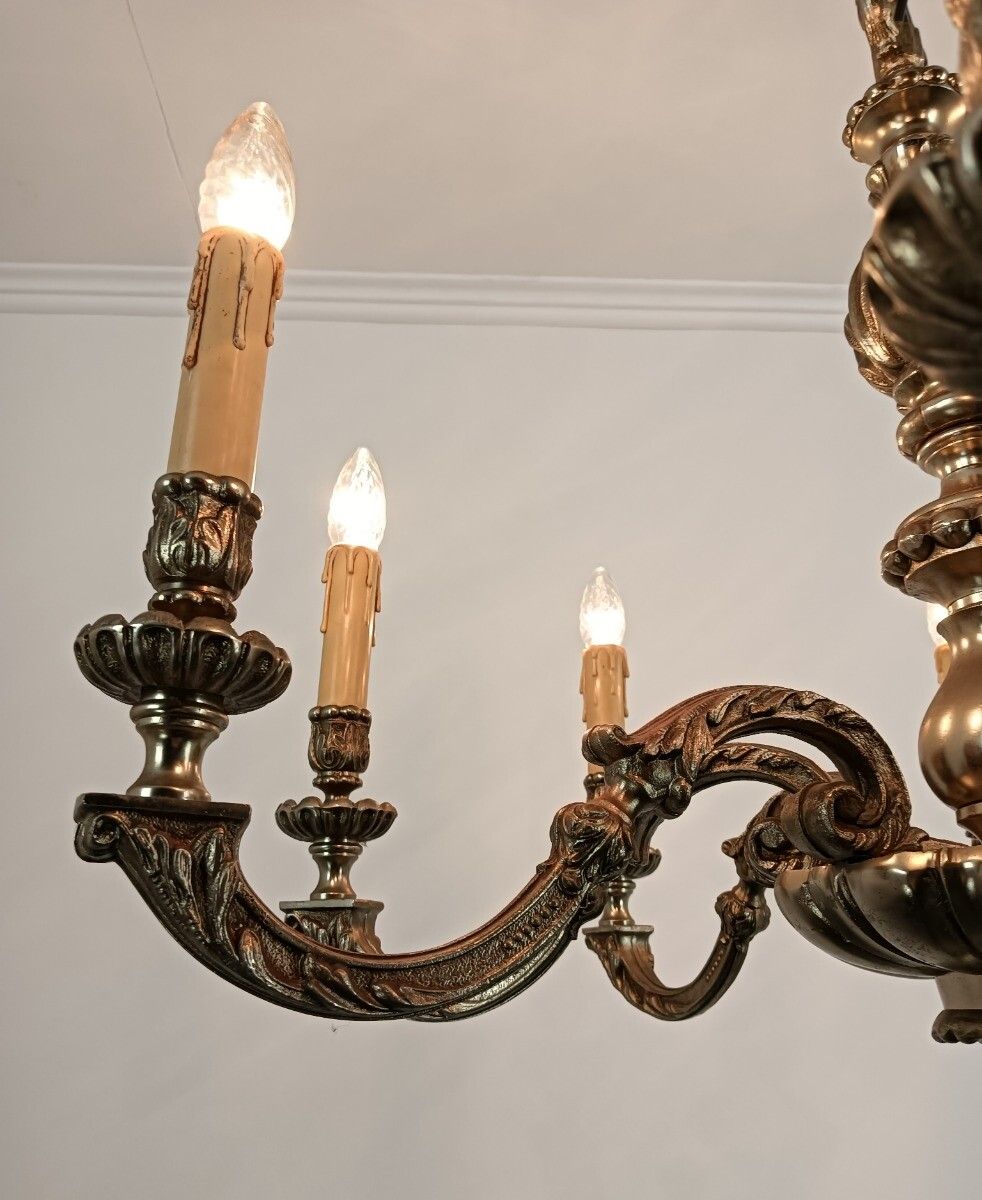 Silver Plated Bronze French Chandelier 8 Lights Arm Gorgeous Vintage Stylish photo Lighting