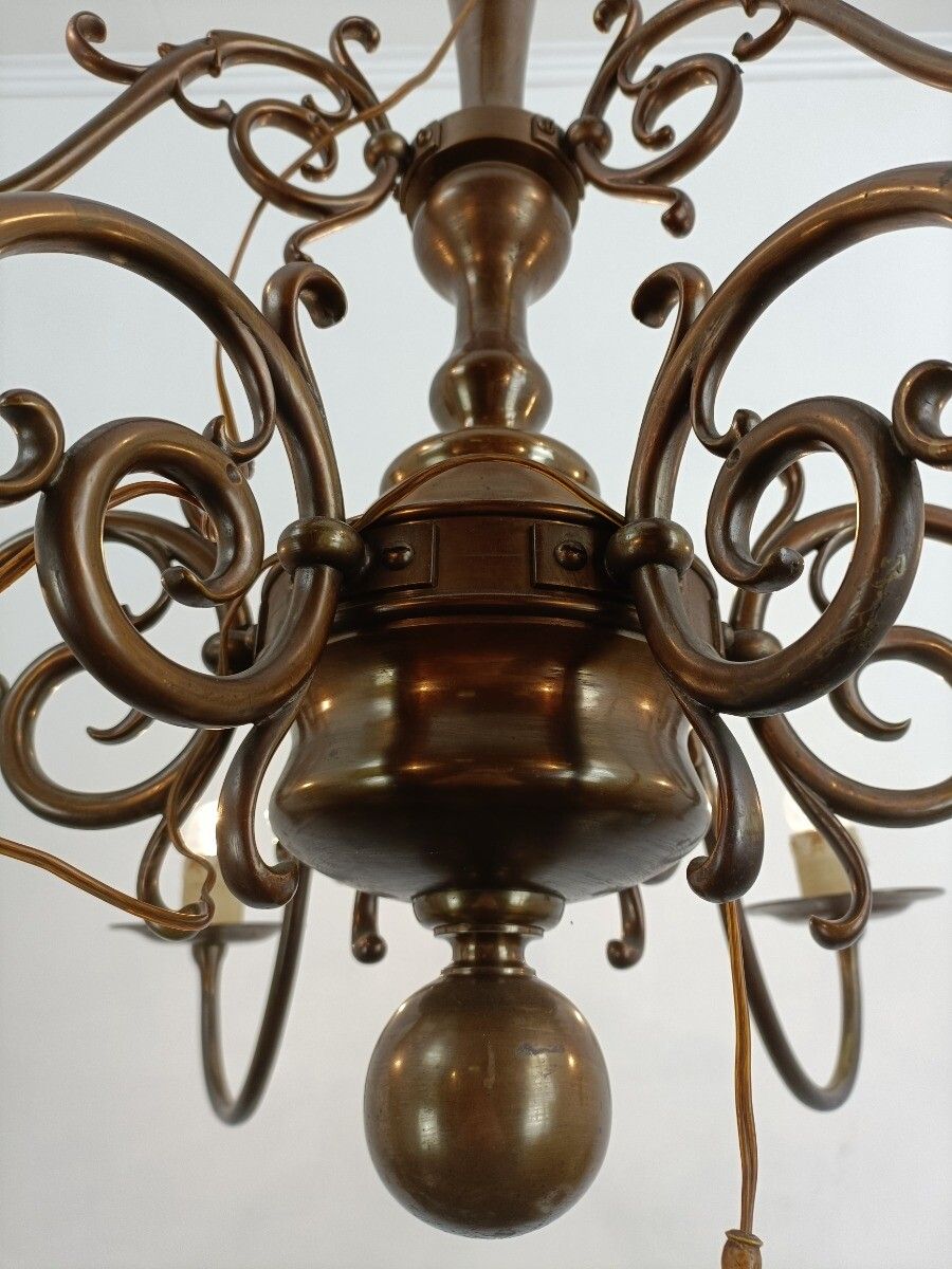 Extremely Rare Dutch Flemish Chandelier Bronze 9 Lights Barn Farmhouse Style Vin photo Lighting