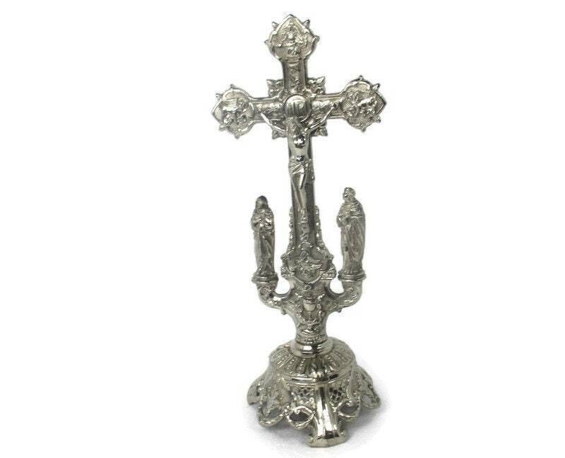 Beautiful Vintage French Standing Table Crucifix Cross Calvary Jesus Christ Mid