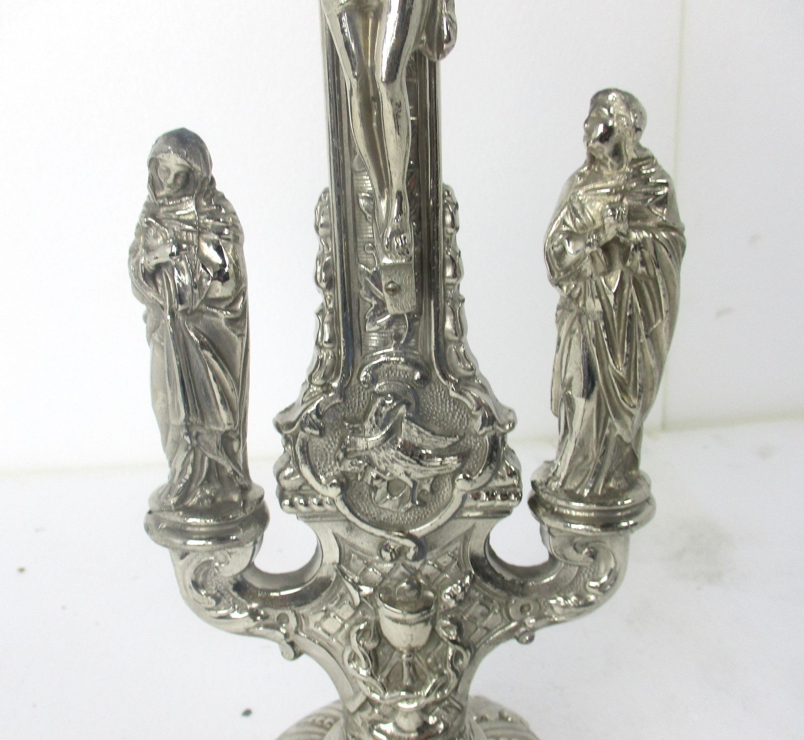 Beautiful Vintage French Standing Table Crucifix Cross Calvary Jesus Christ Mid photo Art