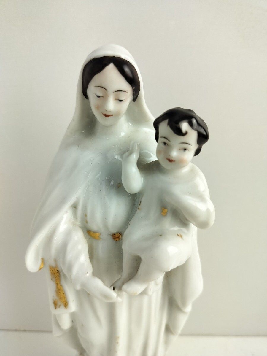 Large Antique 1900 Vieux Paris Porcelain Bisque Statue Virgin Mary Madonna With photo Art