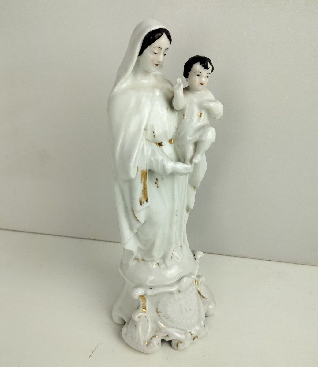 photo furniture Large Antique 1900 Vieux Paris Porcelain Bisque Statue Virgin Mary Madonna With