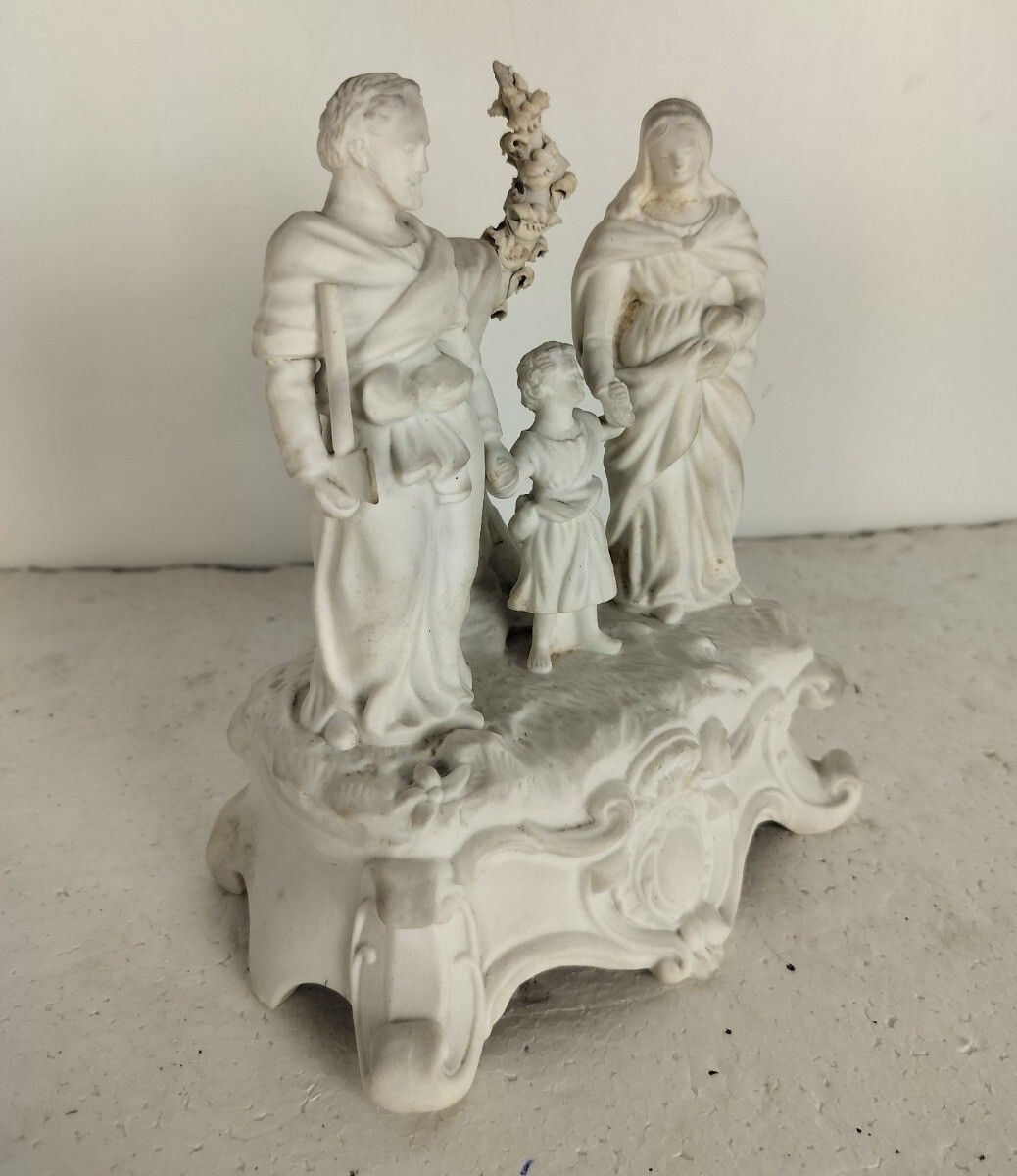 Beautiful Antique Bisque Porcelain Statue Holy Family Virgin Mary Saint Joseph I photo Art