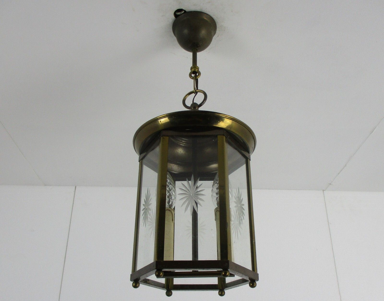 Hall Lamp Chandelier Etched Glass Vintage Hanging Light 2 Lights photo vintage