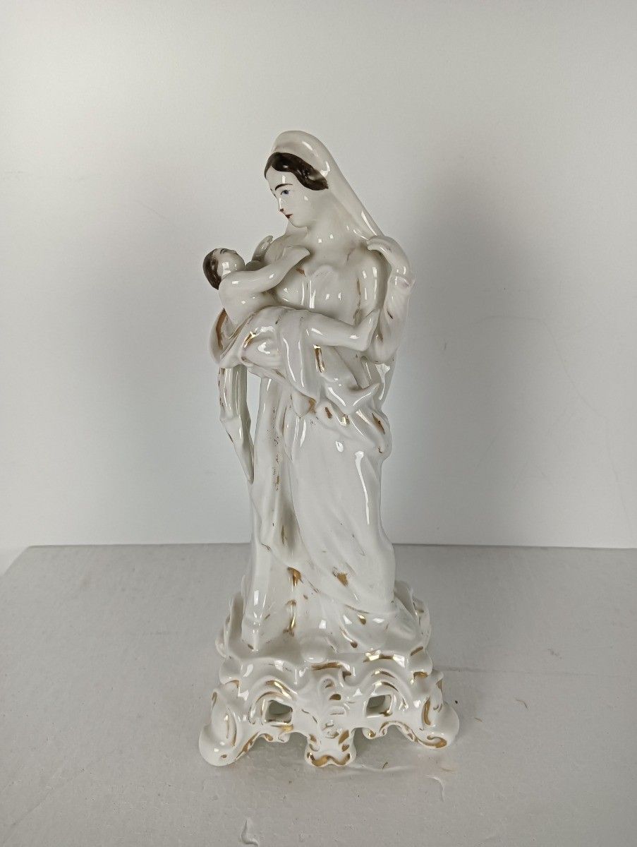 Antique 1900 Vieux Paris Porcelain Bisque Statue Virgin Mary Madonna With Infant photo furniture