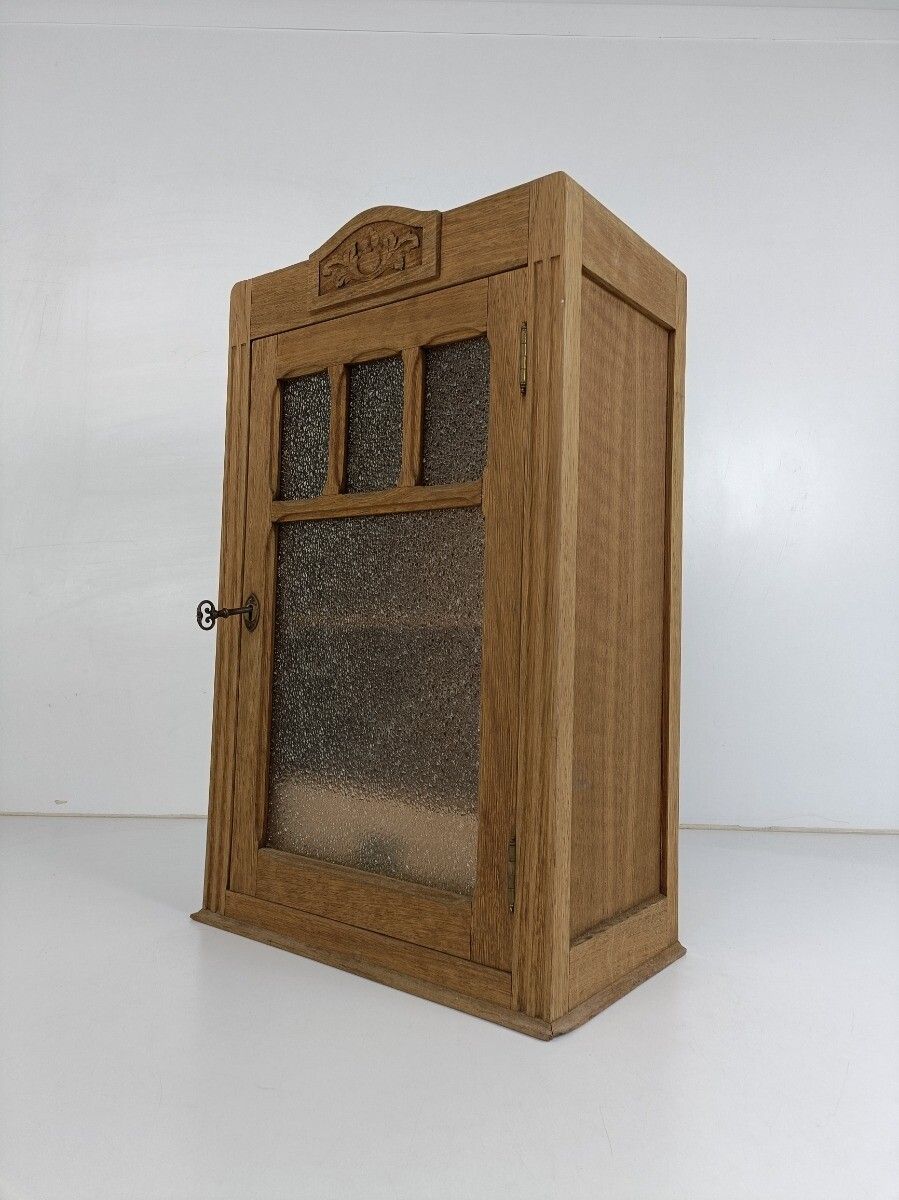Antique Medicine Apothecary Pharmacy Kitchen Bathroom Cabinet White  Frosted Gla photo for sale