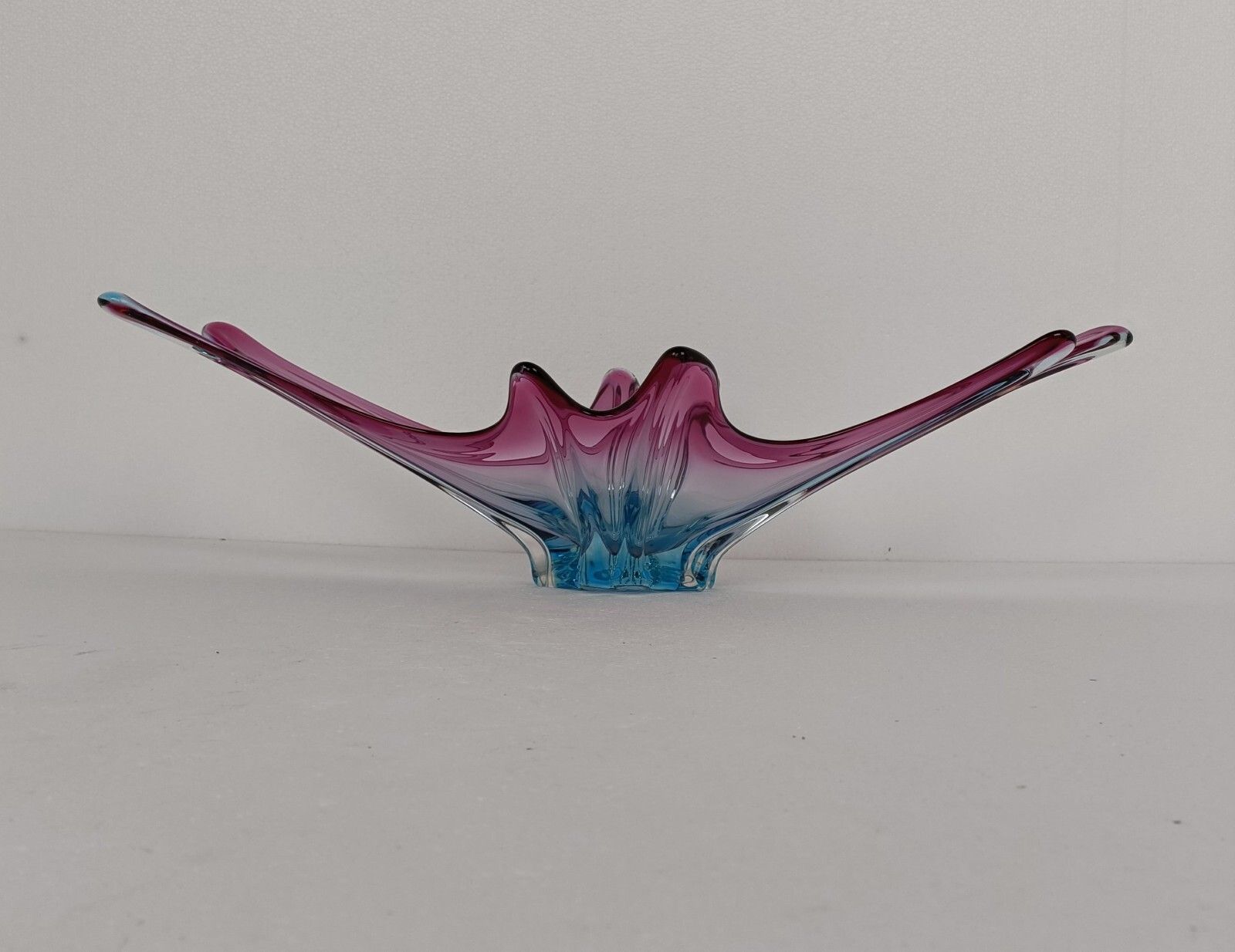Gorgeous Bowl Dish Centerpiece Blue Cranberry Art Glass Murano Italy Vintage photo furniture