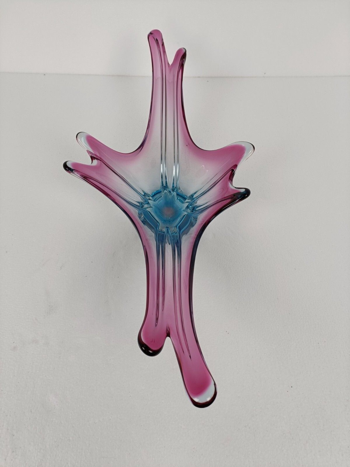 Gorgeous Bowl Dish Centerpiece Blue Cranberry Art Glass Murano Italy Vintage photo 278.0