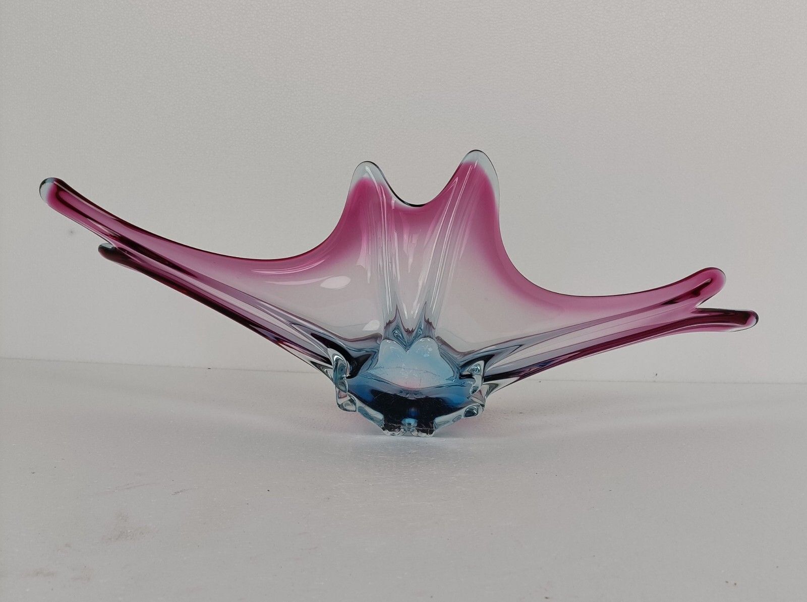 Gorgeous Bowl Dish Centerpiece Blue Cranberry Art Glass Murano Italy Vintage photo vintage