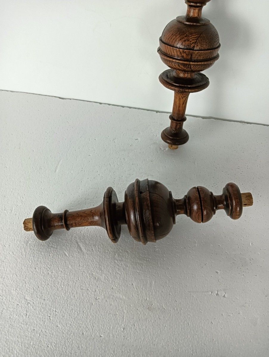 Set Of 2 Reclaimed Carved Wood Large Spindles Balusters Trim Posts Pillar Salv photo for sale