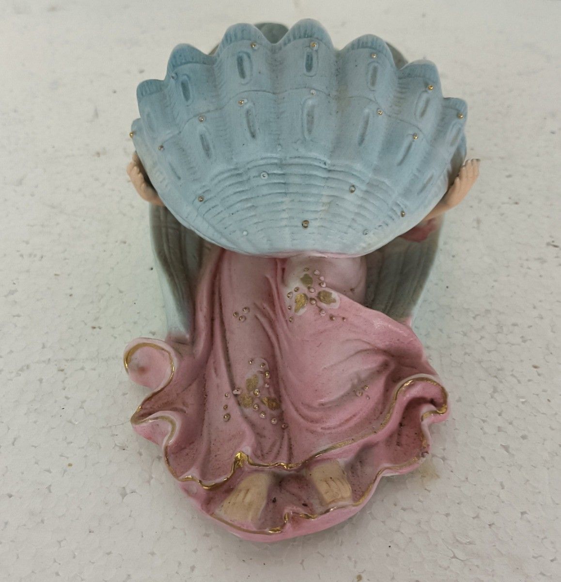 Holy Water Font Vessel Porcelain Antique Neo Gothic Angel Pastel Pink Blue Wall photo for sale