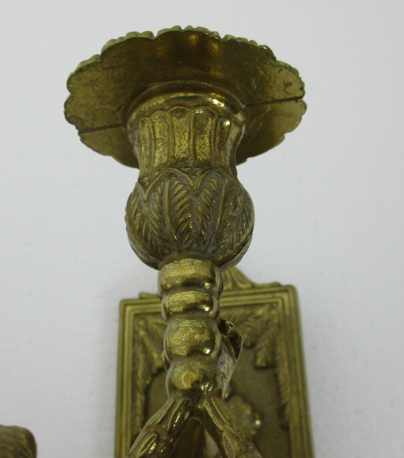 Pair Gorgeous Wall Mounted Sconces Candle Holders Putti Cherub Angels Brass photo for sale