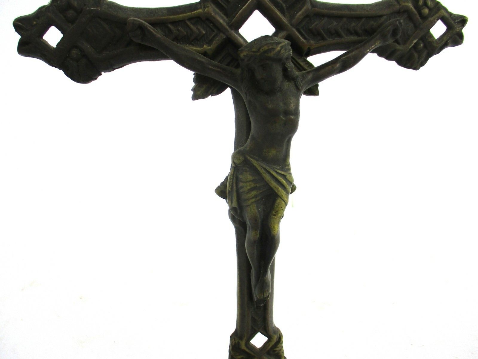 French  Standing Crucifix Corpus Christi Cross Jesus Christ Calvary Faux  Brass photo Art
